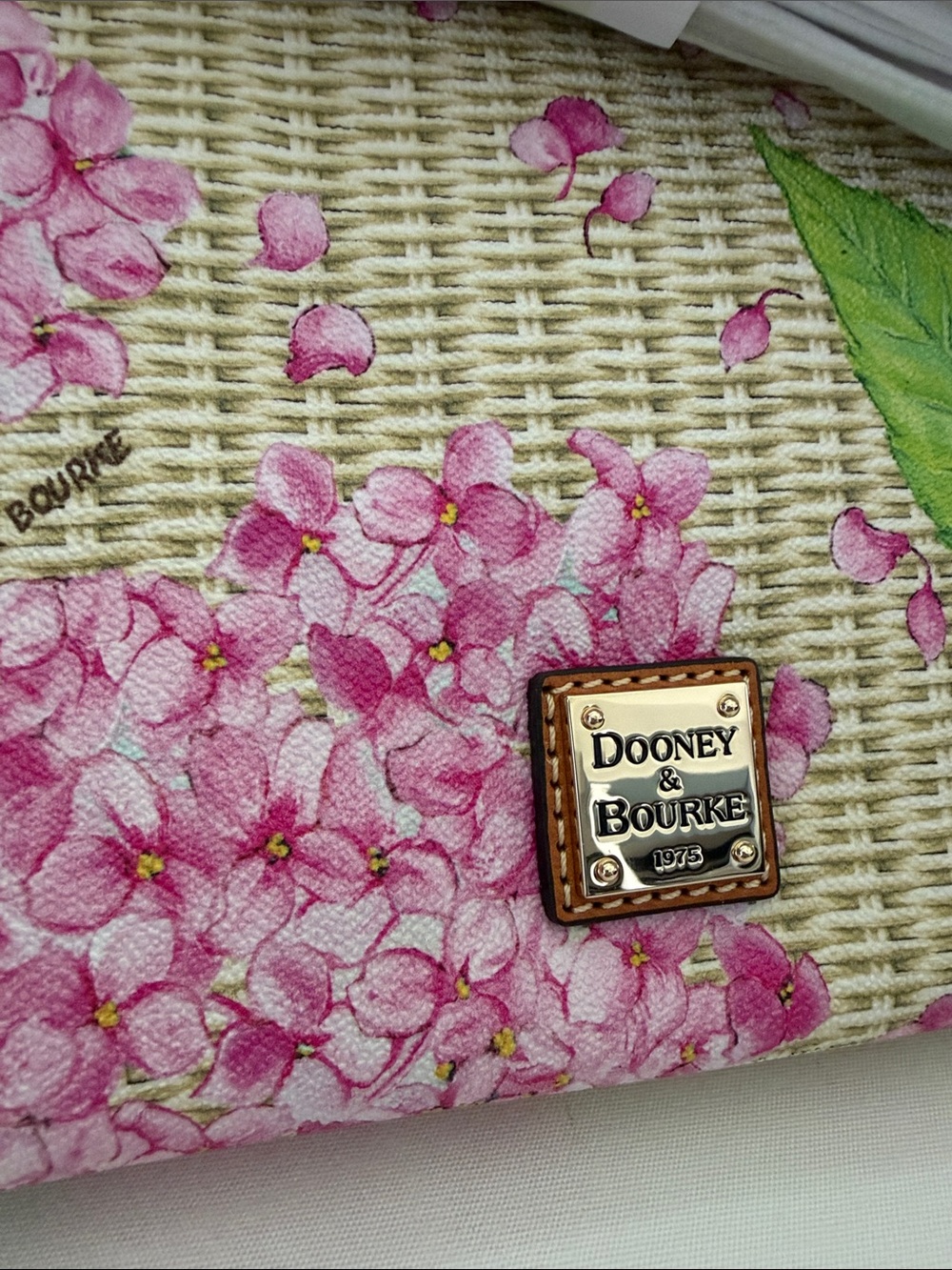 NWT - Dooney & Bourke Pink Hydrangea Crossbody Pouch with Green Leaf Accents